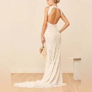 NWT Lulus Love Everlasting White Lace Floral Mermaid Cottage Wedding Dress LG